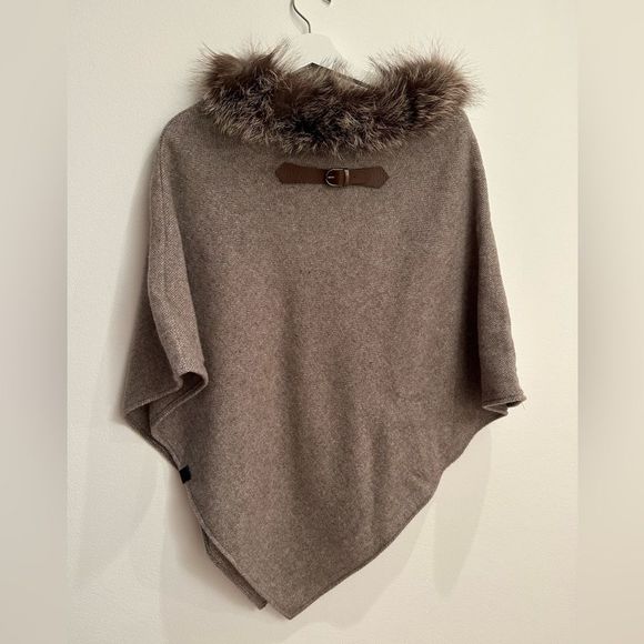 Icelandic poncho cape 100% wool and fur one size - Picture 1 of 6